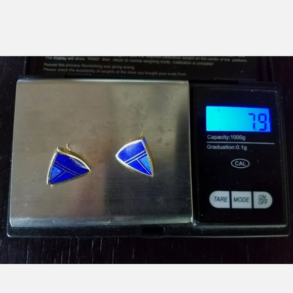 Earrings 14k Gold Opal Lapis Ray Tracey. - Picture 12 of 12